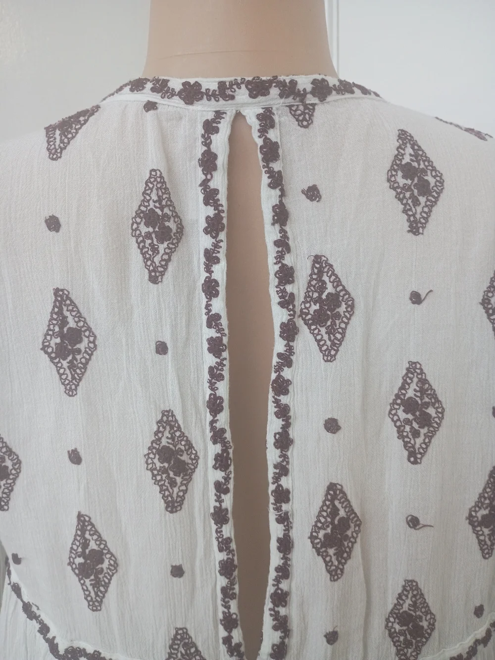 Free People White Peasant Blouse with Purple Print